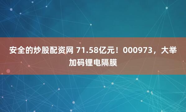 安全的炒股配资网 71.58亿元！000973，大举加码锂电隔膜